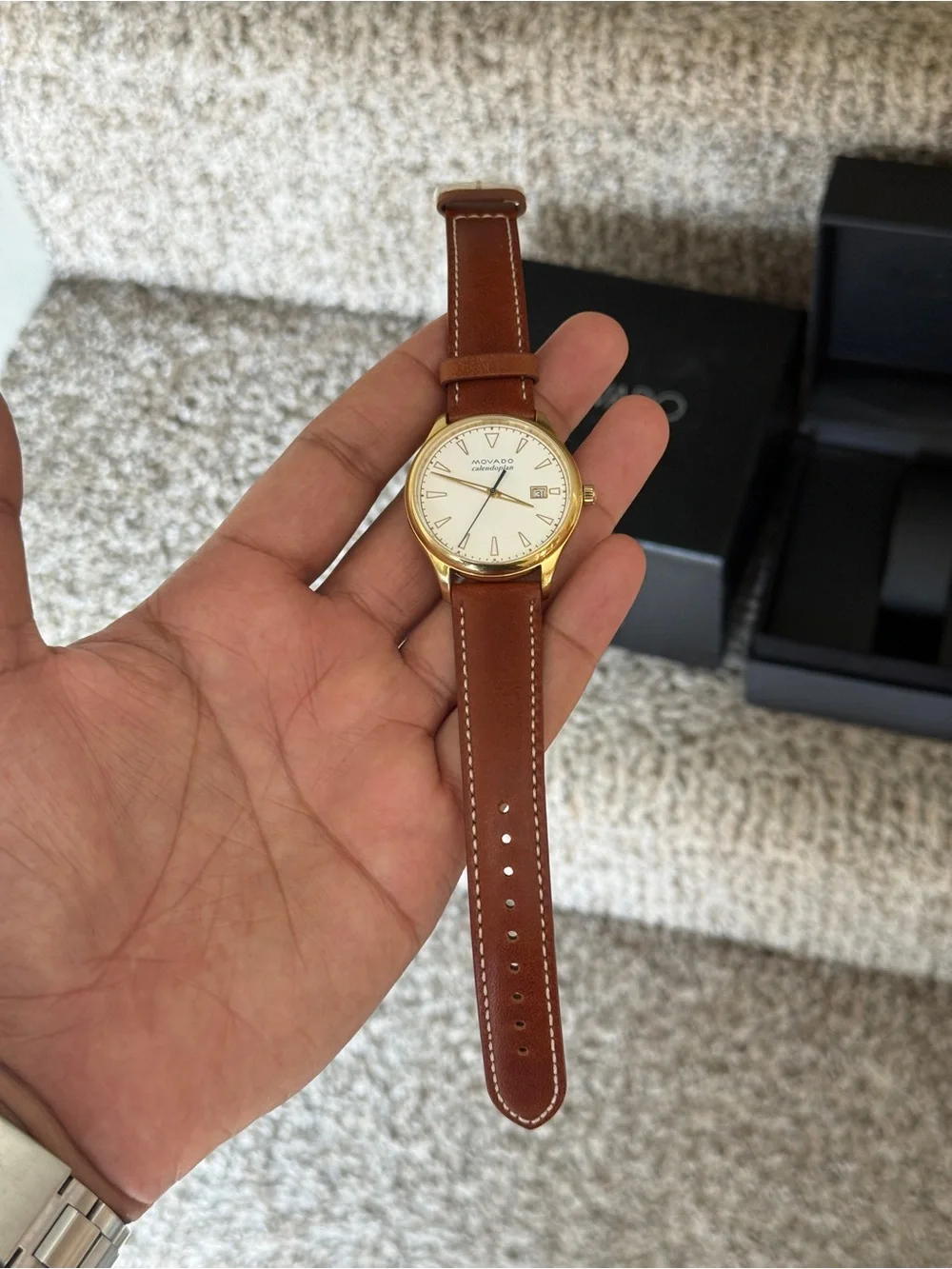 MOVADO Heritage Calendoplan Ivory Dial brown Leather Strap Men's Watch